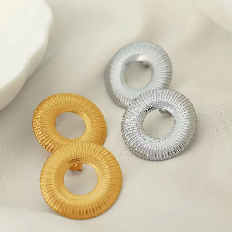JEWELRY EH176 Exaggerated Titanium Steel Stainless Steel 18K Line Radial Design Circle Earrings for Women My Store