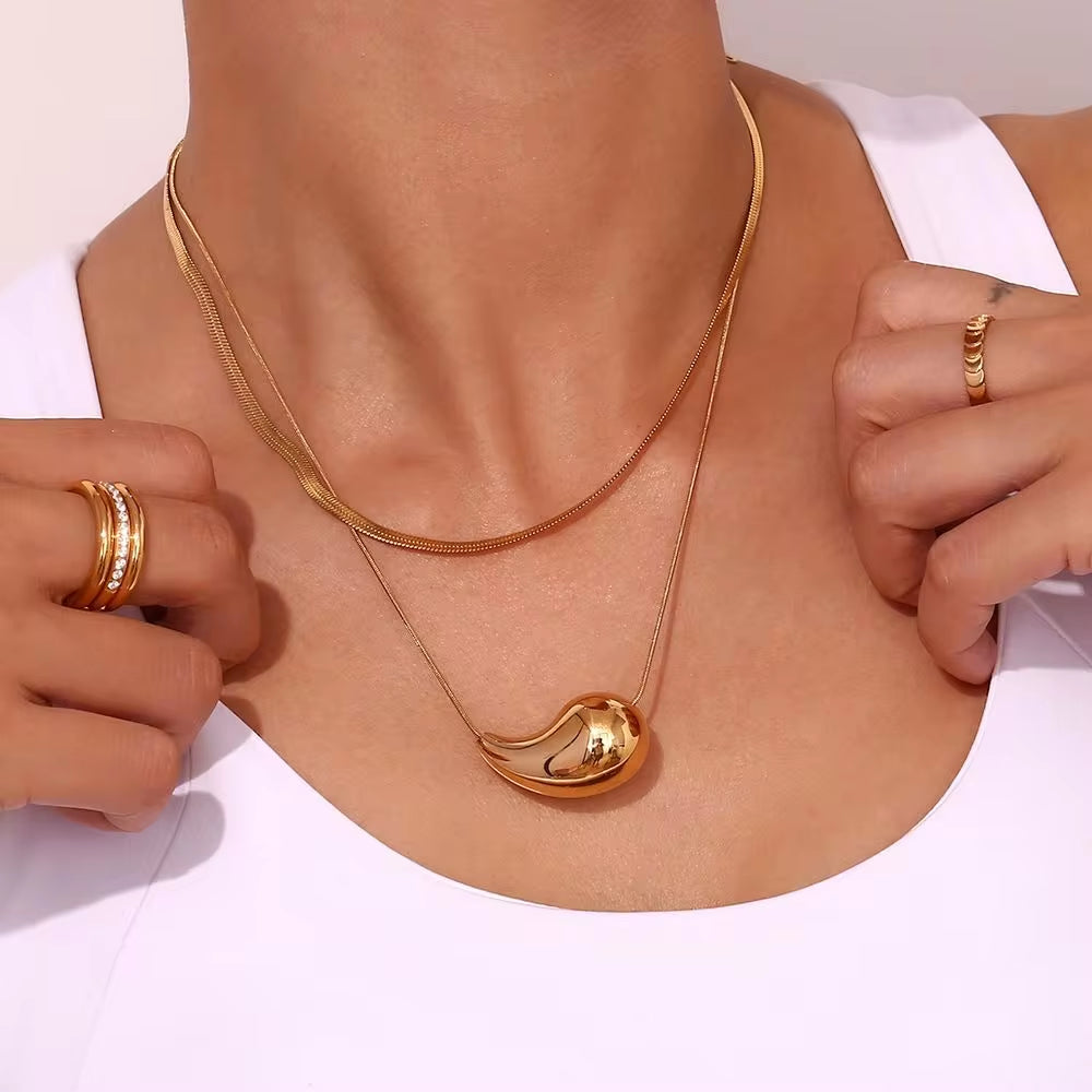 Drop Pendant Gold 18K Stainless Steel Chain Necklace Women Jewelry My Store