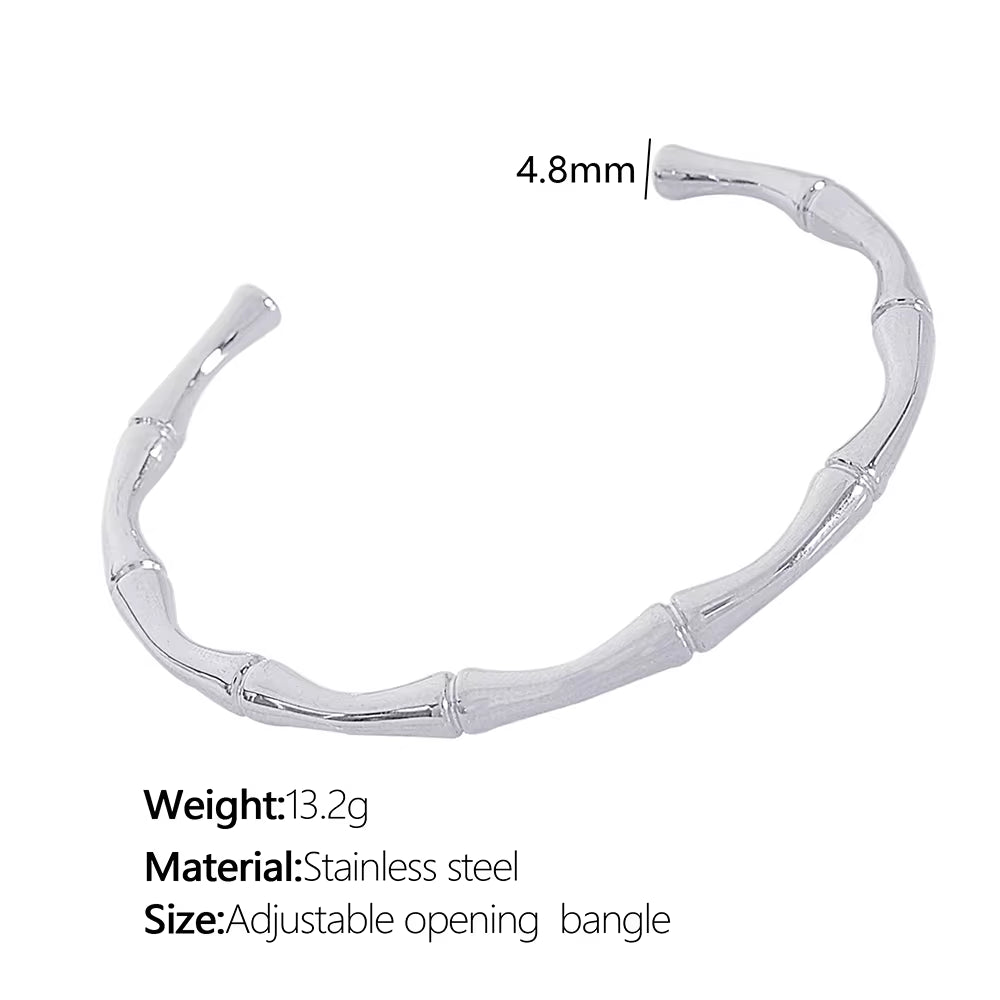 JEWELRY XL72-SZ58 Wholesale Thin Bamboo Open Collar Bangles Fashion Necklace Stainless Steel Plated 18K Gold My Store