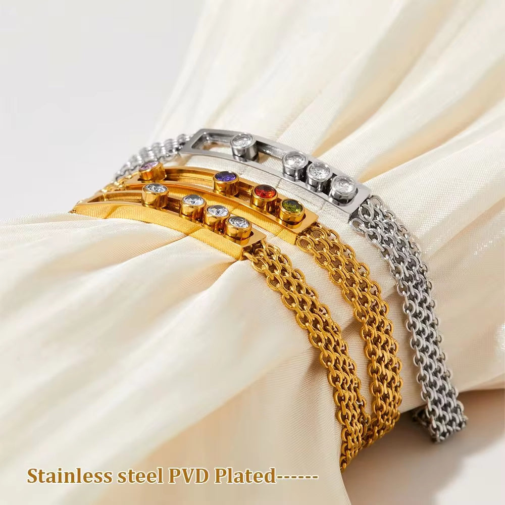 Vintage Waterproof Sliding Crystal Zircon Bracelet Tarnish Free Stainless Steel Fashion Jewelry Mesh Chain Bracelets Women My Store