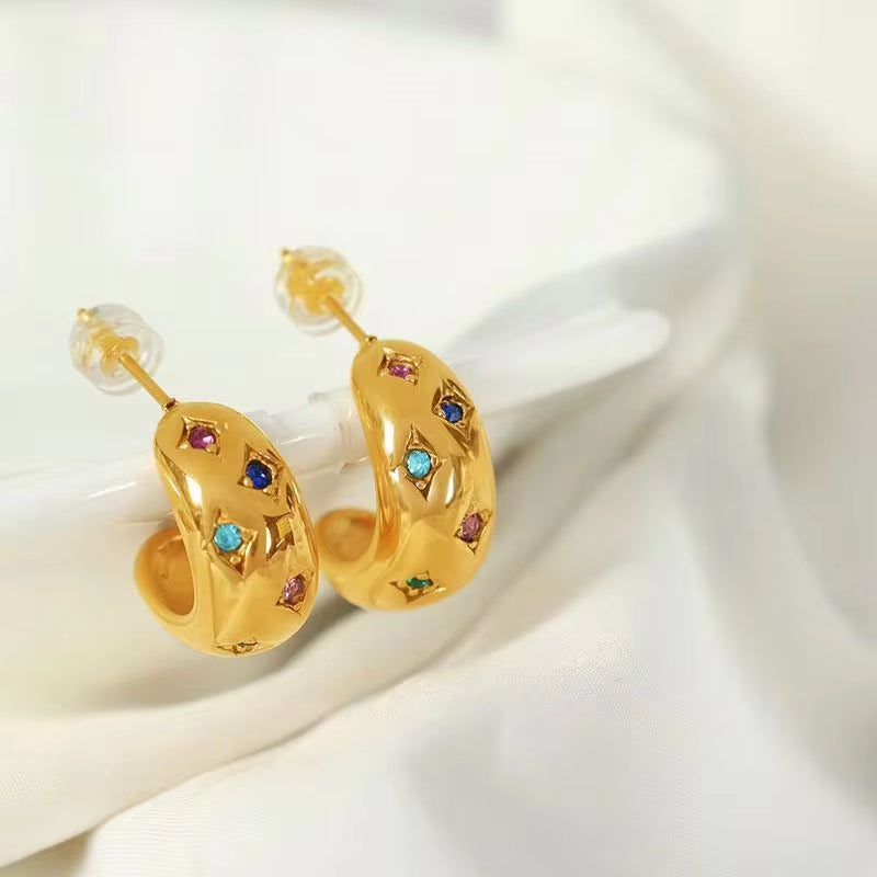 JEWELRY EH160 New Stainless Steel Diamond Earrings Fashion Hollow Arc Retro Earrings My Store