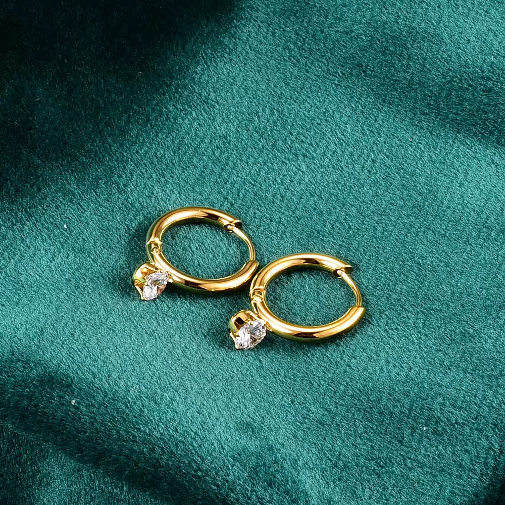 18K Gold Plated Stainless Steel Circle Clip on Earrings Titanium Steel Cubic Zirconia Huggie Hoop Earrings for Women Jewelry My Store