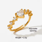 Gold Plated Adjustable Crystal Heart Shape Zircon Inlay Ring Tarnish Free Stainless Steel Diamond Wedding Rings My Store
