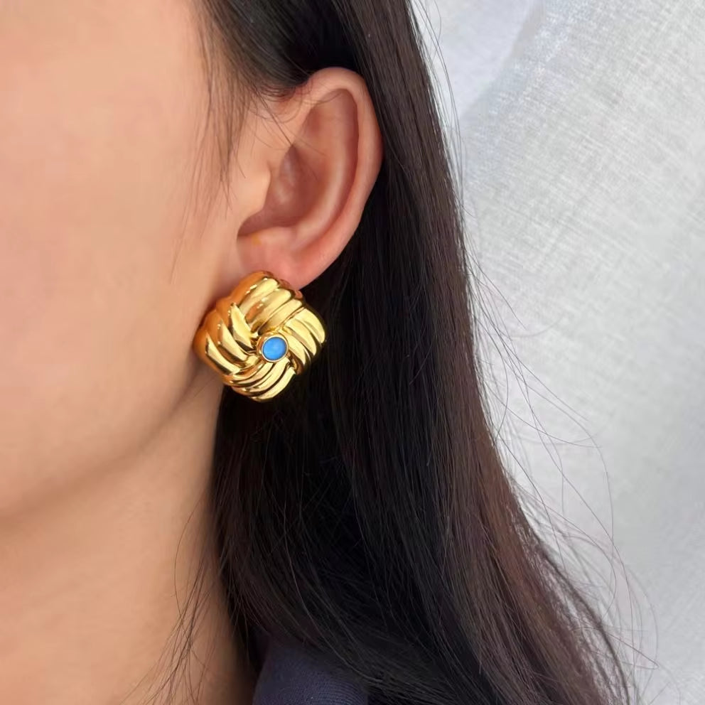 Classic Textured Geometric Stainless Steel Ear Stud Girl Women'S Golden Jewelry Square Knot Earrings Wholesale My Store