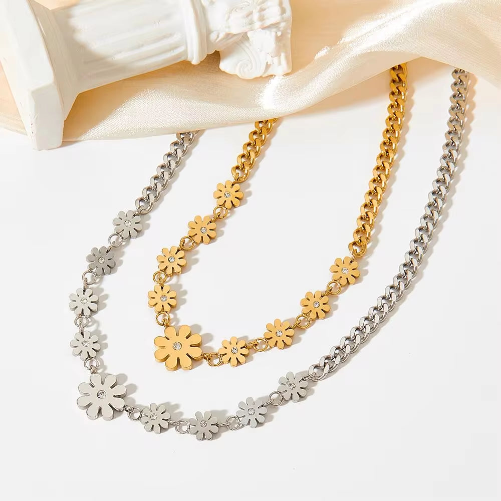 18K Gold Plated Stainless Steel Cuban Chain Jewelry Gift Daisy Flower Pendants Choker Necklace for Women My Store