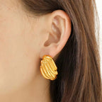 JEWELRY EH261 Hot Vertical Stripes Shell Shape Earrings Fashion Stainless Steel Gold Plated 18K My Store