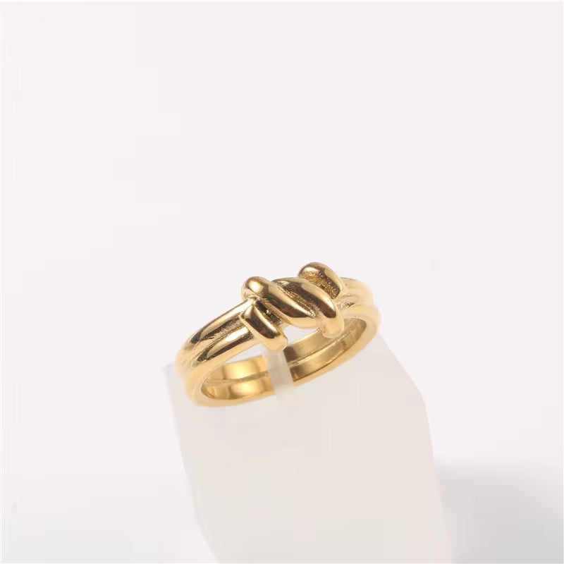 High End 18K Gold Plated Simple Knot Rings Stainless Steel Rings for Women Tarnish Free Jewelry My Store