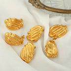 JEWELRY EH261 Hot Vertical Stripes Shell Shape Earrings Fashion Stainless Steel Gold Plated 18K My Store