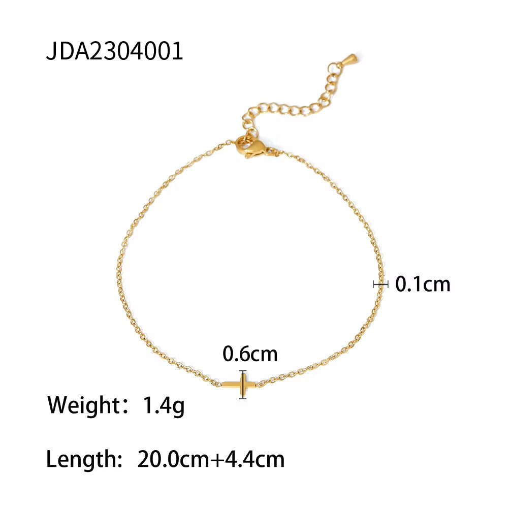 Dainty 18K Gold Plated Stainless Steel Simple Jewelry Gift Waterproof Chain Cross Double Layer Daity Anklet for Women My Store