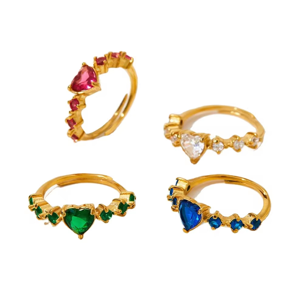 Gold Plated Adjustable Crystal Heart Shape Zircon Inlay Ring Tarnish Free Stainless Steel Diamond Wedding Rings My Store