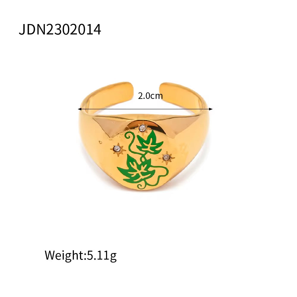Spring Collections 18K Gold Plated Flower Tree Animal Pattern Rings Set Jewelry Fashion Colorful Oil Drop Ring My Store
