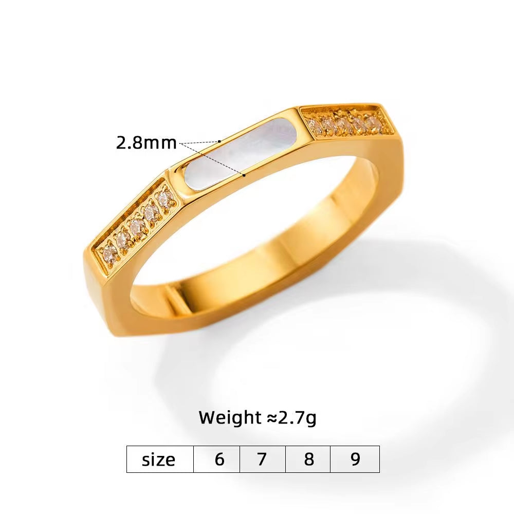 Clear Jewelry Diamond Cz 18K Gold Plated Luxury Shell Ring for Woman Zircon Ring My Store