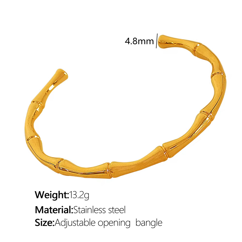 JEWELRY XL72-SZ58 Wholesale Thin Bamboo Open Collar Bangles Fashion Necklace Stainless Steel Plated 18K Gold My Store