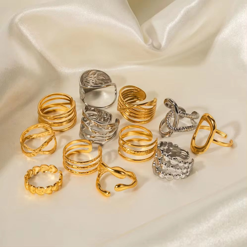 Simple Metally 18K PVD Gold Plated Stainless Steel Multi Layer Geometric Cross Open Adjustable Rings for Women My Store