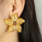 JEWELRY EH288 Exaggerated Design Earrings 18K Gold Stainless Steel Tiger Eye Stone Earrings Fashion Earrings My Store