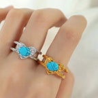JEWELRY JZ17-8 2024 Vintage Heart Ring Tiger Eye Turquoise Ring Stainless Steel Ring My Store