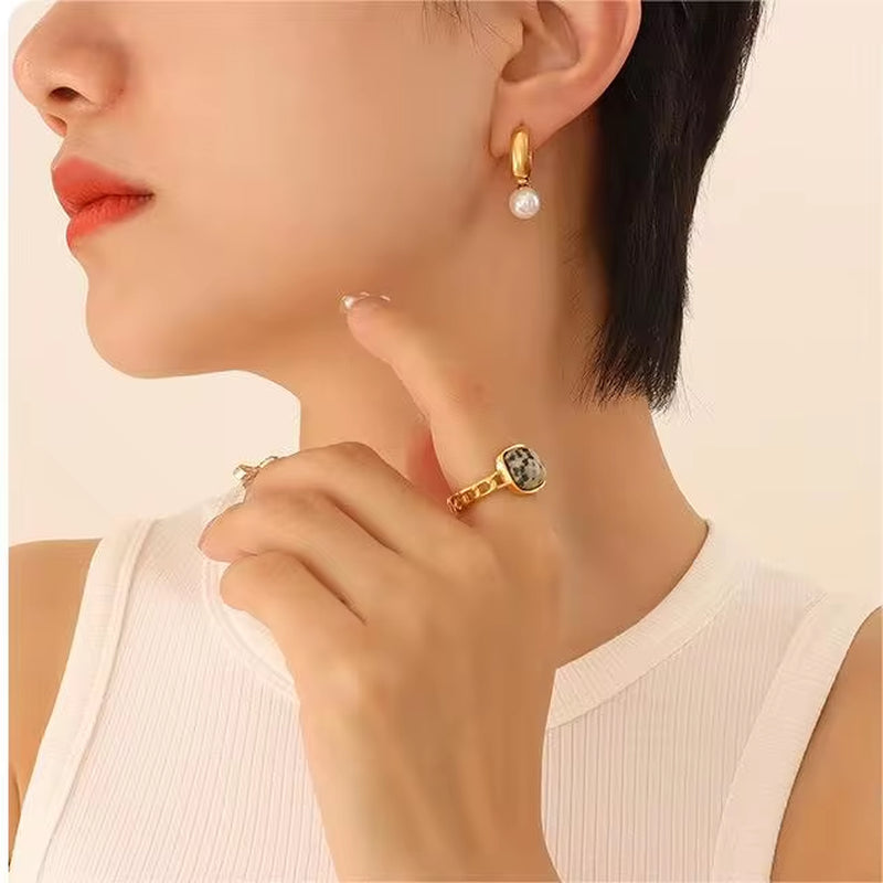 18K Gold Plated Stylish Charm Aretes Jewelry Stainless Steel Geometric Drop Pearl Zircon Studs Earrings Orecchino My Store