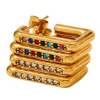 New Design Waterproof 18K Gold Plated Stainless Steel Jewelry Zircon Trimmed Rectangle Hoop Earrings My Store