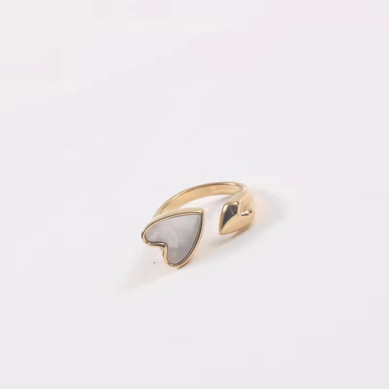Wholesale 18K Gold Plated Stainless Steel Two Heart Shell Rings for Women My Store