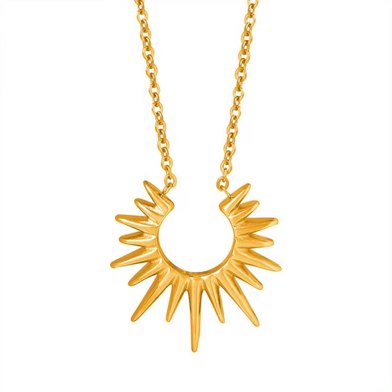 Minimalist 18K Gold Plated Geometric Pendant Necklace Stainless Steel Sunburst Necklace Waterproof Jewelry My Store