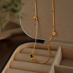 JEWELRY XL32 Scandinavian New Simple Gemstone Set French Vintage Collarbone Stainless Steel Necklace My Store