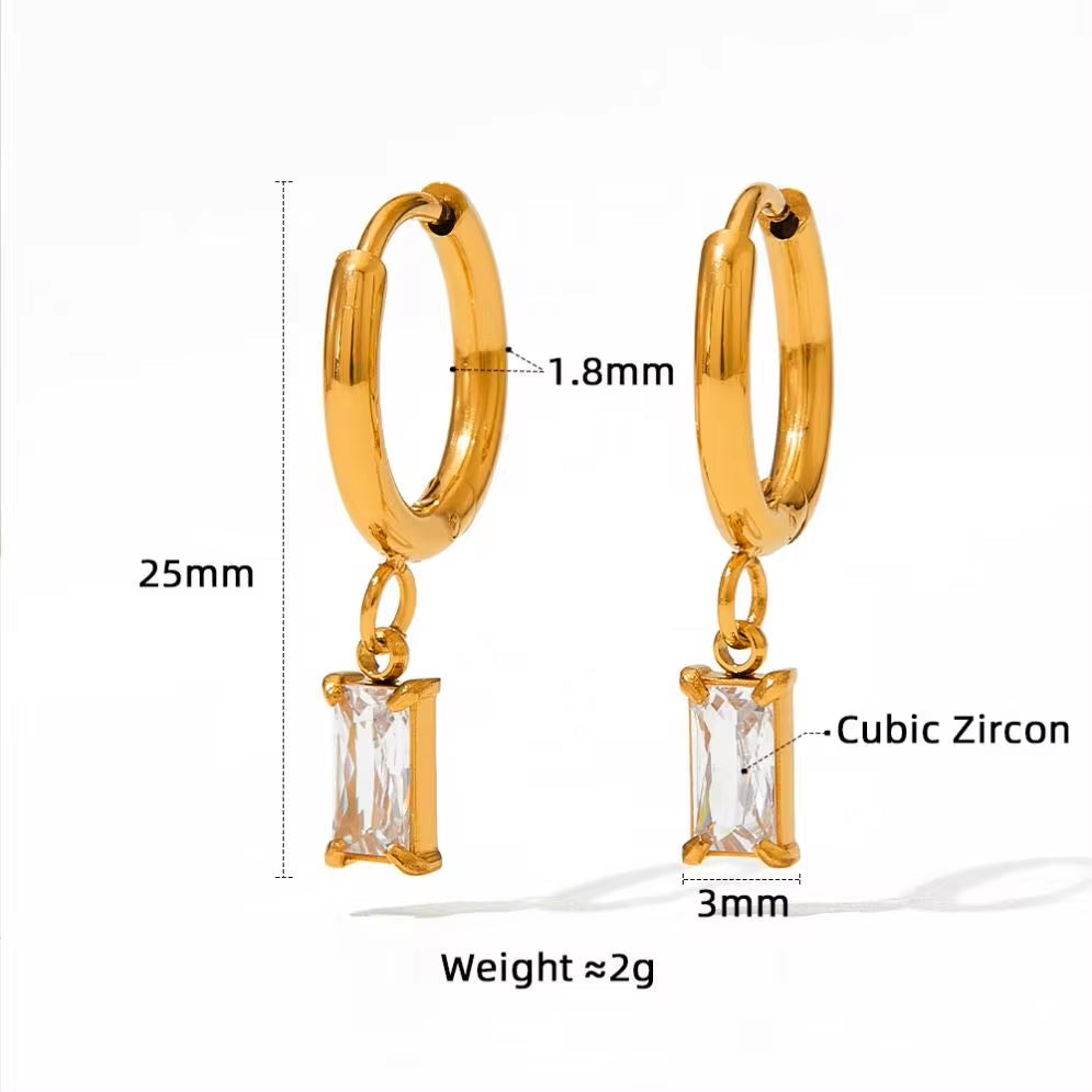Exquisite 18K Gold Plated Stainless Steel Rectangle Zircon Drop Earrings Bling Crystal Rectangle Earring for Women My Store