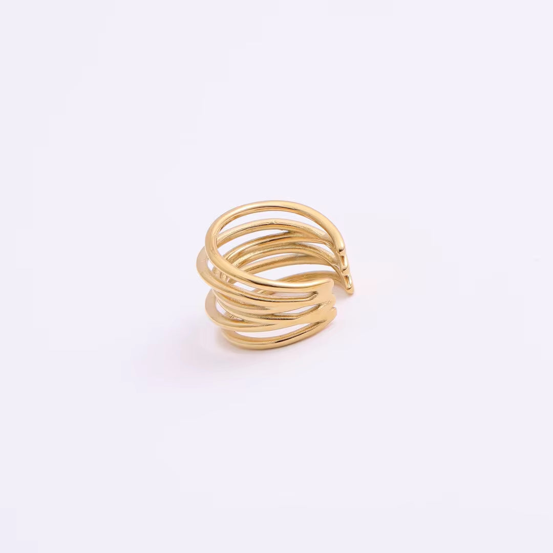 Hot Sale Women Fashion Minimalist Design High Quality Jewelry 18K Gold Plated Stainless Steel Stacking Multi Layers Ring My Store