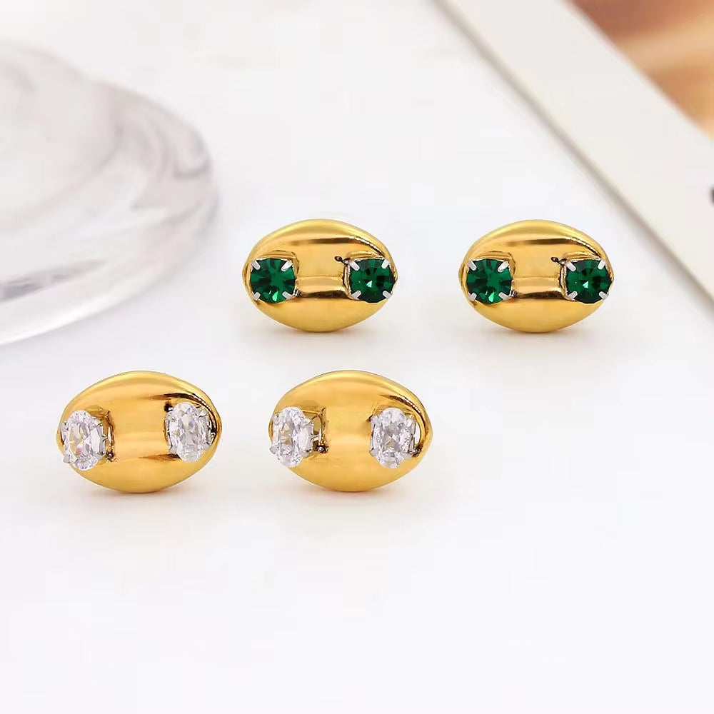 Bling Zircon Inlaid Coffee Bean Ear Studs 18K Gold Plated Stainless Steel Earrings for Women Girls Prevent Allergy My Store