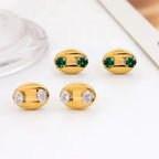 Bling Zircon Inlaid Coffee Bean Ear Studs 18K Gold Plated Stainless Steel Earrings for Women Girls Prevent Allergy My Store