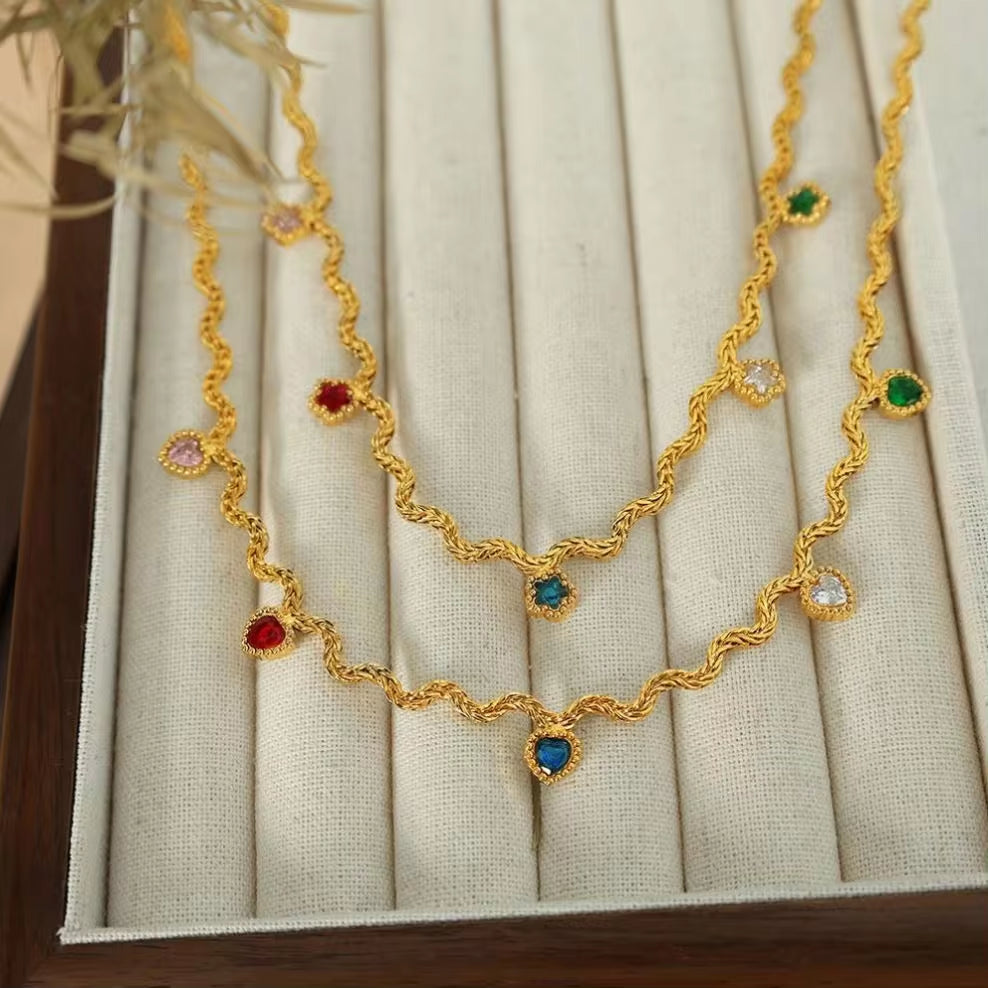 JEWELRY XL48-51 Fashion Wave Tassel Flower Necklace Colorful Zirconia Collarbone Necklace for Women My Store