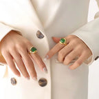 Gold Plated Stainless Steel Link Chain CZ Finger Titanium Steel Green Ring for Women My Store