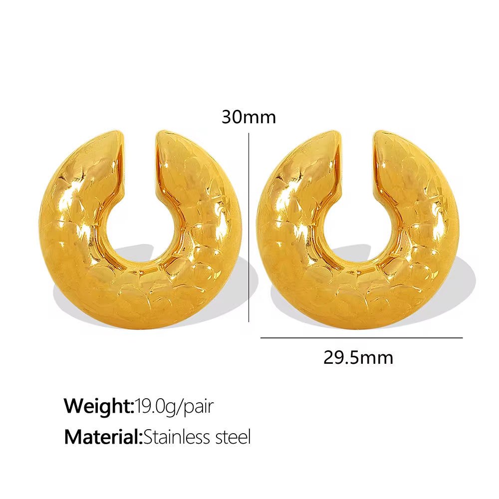 JEWELRY French Ear Bone Clip Stainless Steel Textured Gold Plated Earrings for Women My Store