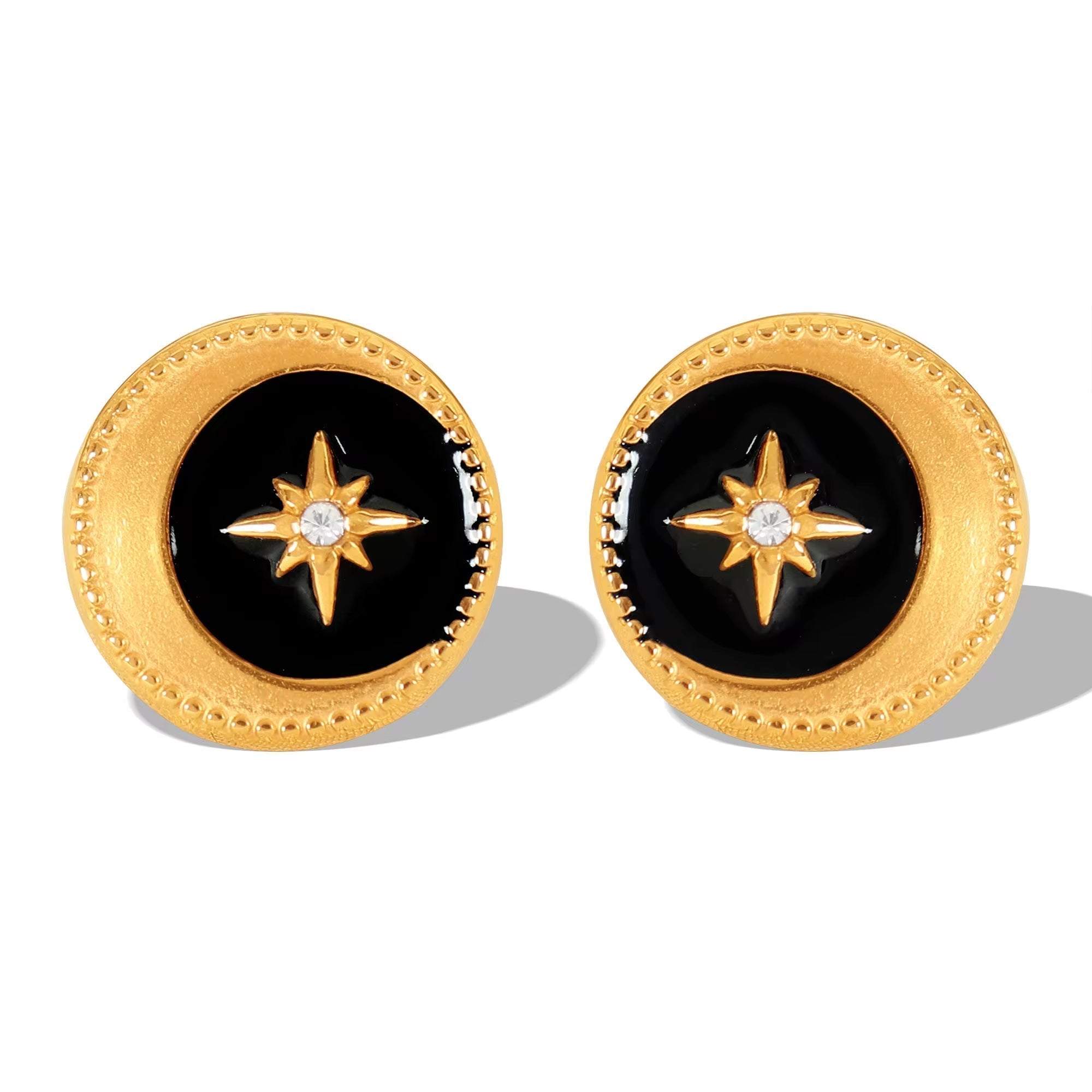 JEWELRY EH290 Wholesale Lace Disc Off-Center Black Oil Drip Mansion Fashion Simple Gold Plated Earrings My Store