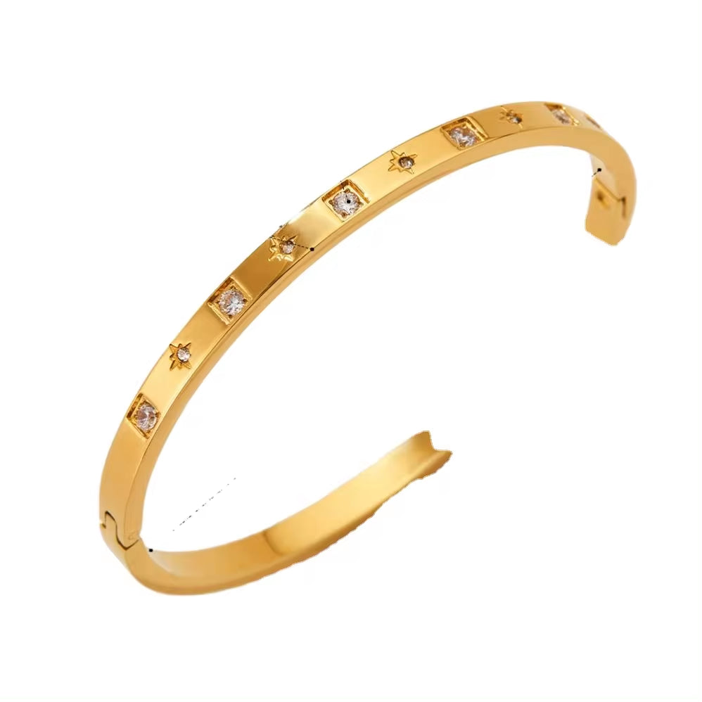 Luxury Gold Plated Oval Zircon Cuff Bracelets Stainless Steel Pave Zircon Bangle My Store