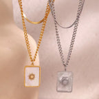 Double Layer Herringbone Necklace Engraved Sun Shell Necklace Waterproof Gold Plated Pendant Necklace My Store