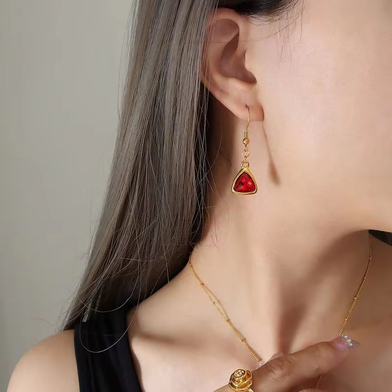 Designer Custom Vintage Fashion 18K Gold Plated Stainless Steel Hook Triangle Crystal Drop Earrings Women My Store