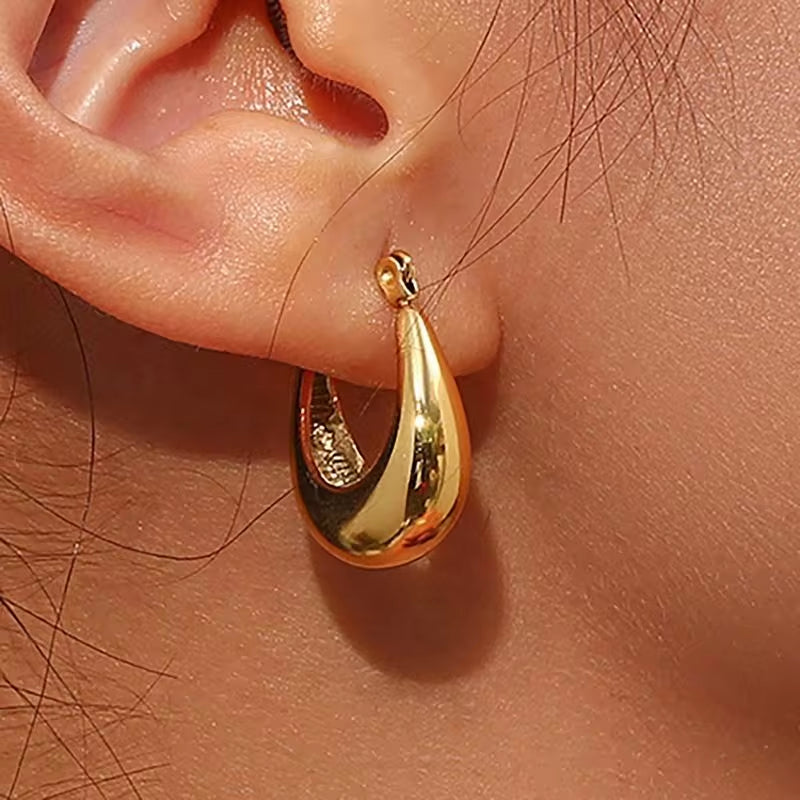 Minimalist Basic Stainless Steel 18K Gold Plated Boat Shape Hoop Earrings Women'S Tarnish Free Hypoallergenic Gold Jewelry My Store