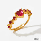 Gold Plated Adjustable Crystal Heart Shape Zircon Inlay Ring Tarnish Free Stainless Steel Diamond Wedding Rings My Store