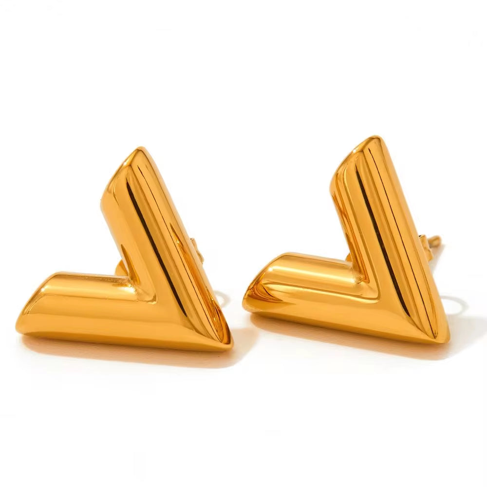 Vacuum Plating Letter V Stud Earrings Chic No Fade V Shape Stainless Steel Earrings for Women Girls My Store