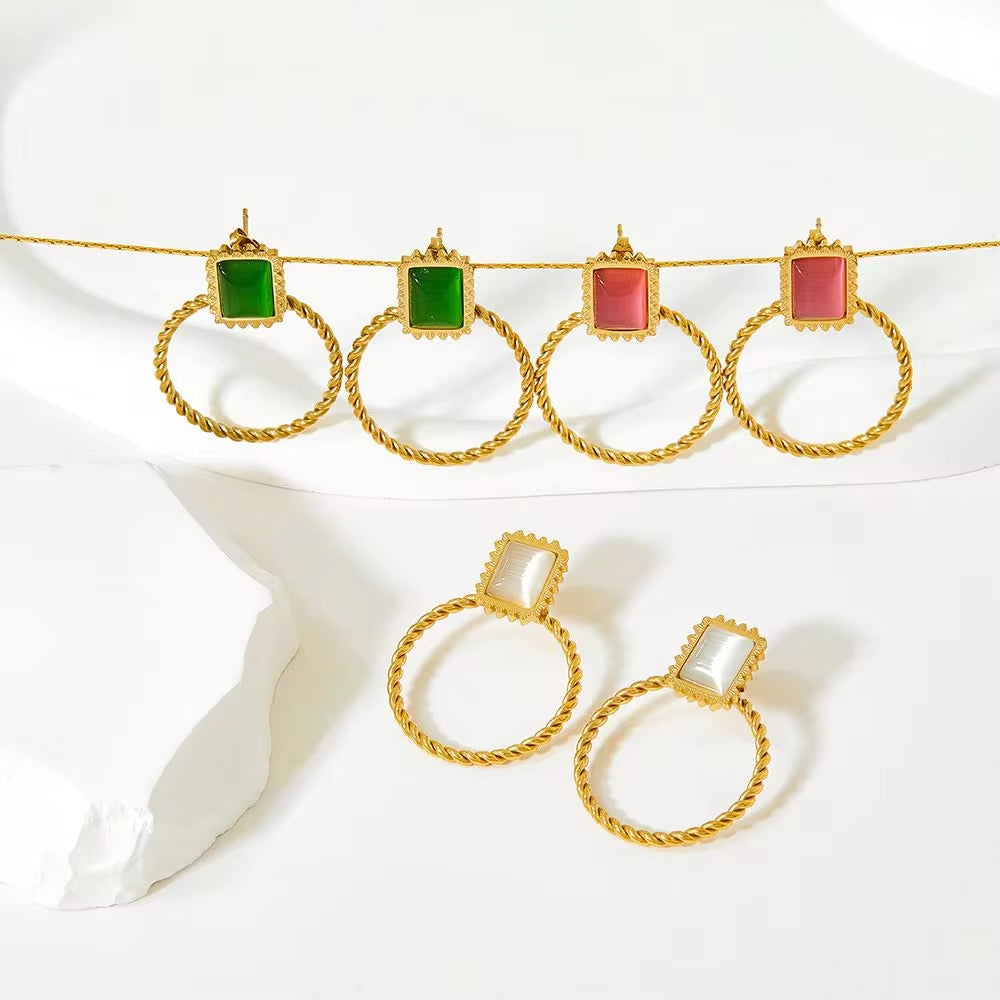 New Retro Exaggerated Elegant Big Statement Sexy Accessories Women Gold Plated Opal Screw Back Stud Earrings My Store