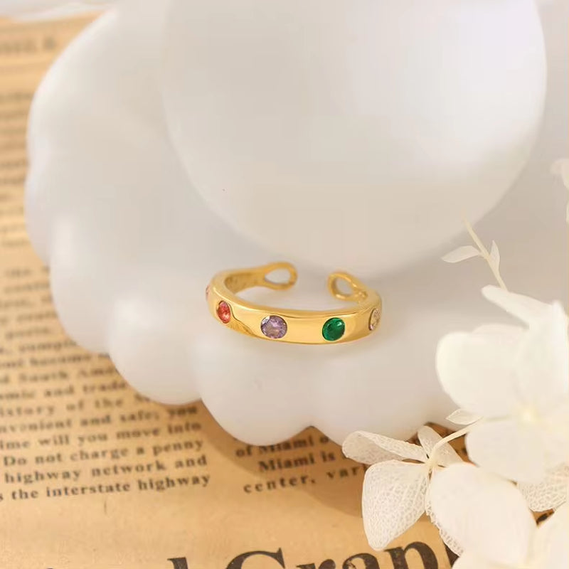 Stainless Steel 18K Gold Plated Colorful Zircon Personality Ring for Women My Store