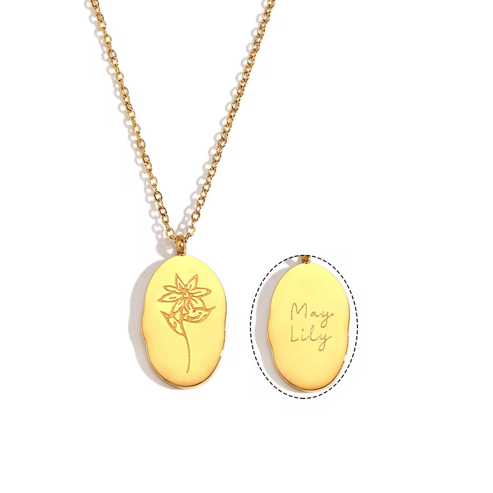 Trendy Month Flower Design 18K Gold Plated 12 Birthstone Pendant Necklace Tarnish Free Jewelry in Stainless Steel My Store