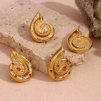 New Design Conch Stud Earrings Colorful Zircon Earring 18K Gold Plated Stainless Steel Jewelry My Store