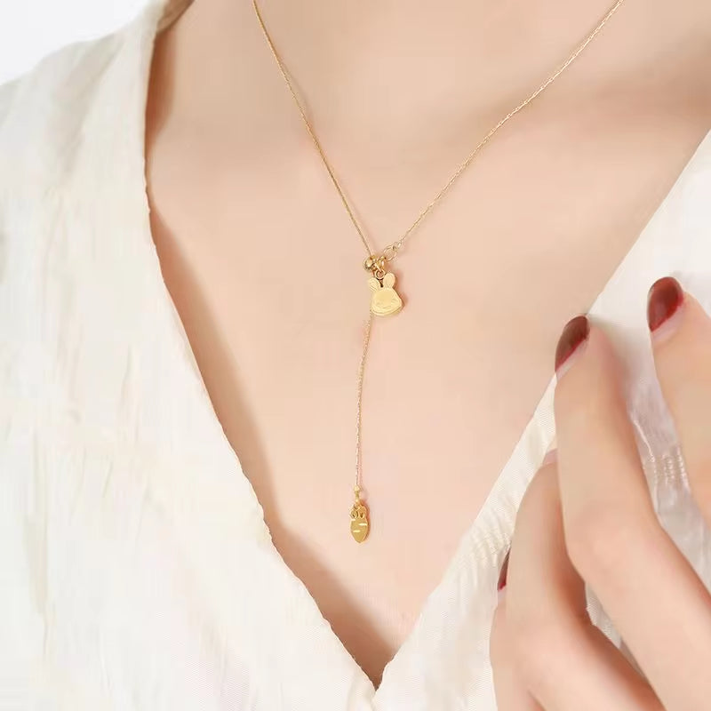 Korean Cute Cartoon Rabbit Carrot Pendant Stainless Steel 18K Gold Plated Women Necklace My Store