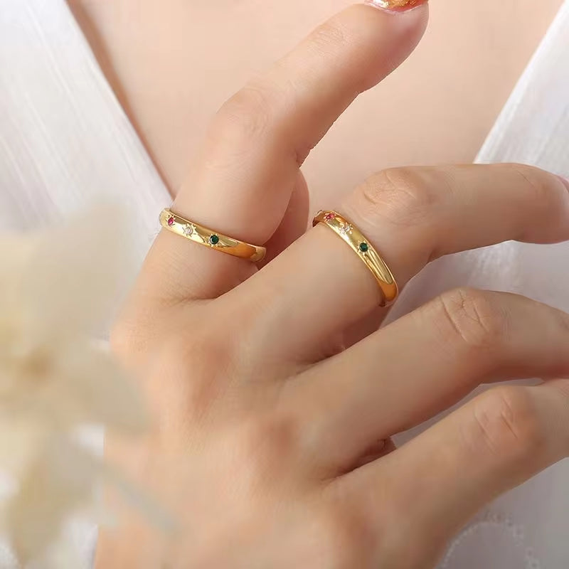 French Vintage Trendy Micro Pave Geometric Crystal Colorful Zircon Stainless Steel Simple Luxury Jewelry 18K Gold Plated My Store