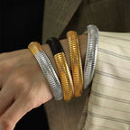 JEWELRY SZ12 Fashion Wide Face Colorblock Bangles Stretchy Snake Bone Hip Hop Style Bangles My Store