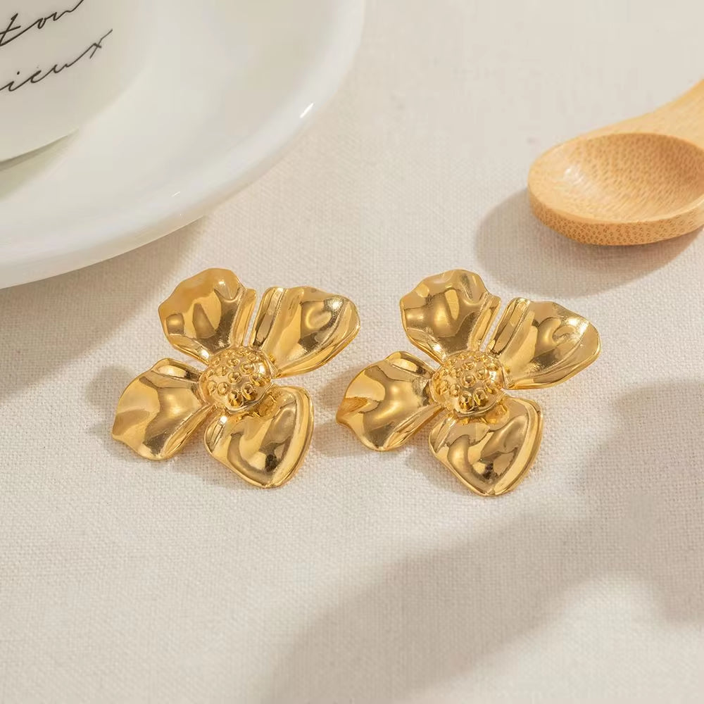 INS Style 18K PVD Plated Chic Stainless Steel Big Flower Earring Party Summer Rings Necklace Jewelry Sets My Store