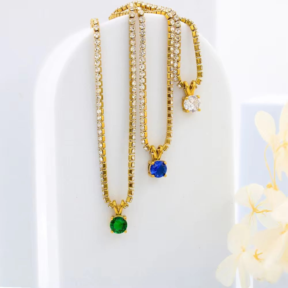 Stainless Steel Birthstone Charm Jewelry China Wholesale 12 Month Colorful Rhinestone Pendant Necklace Pendant My Store