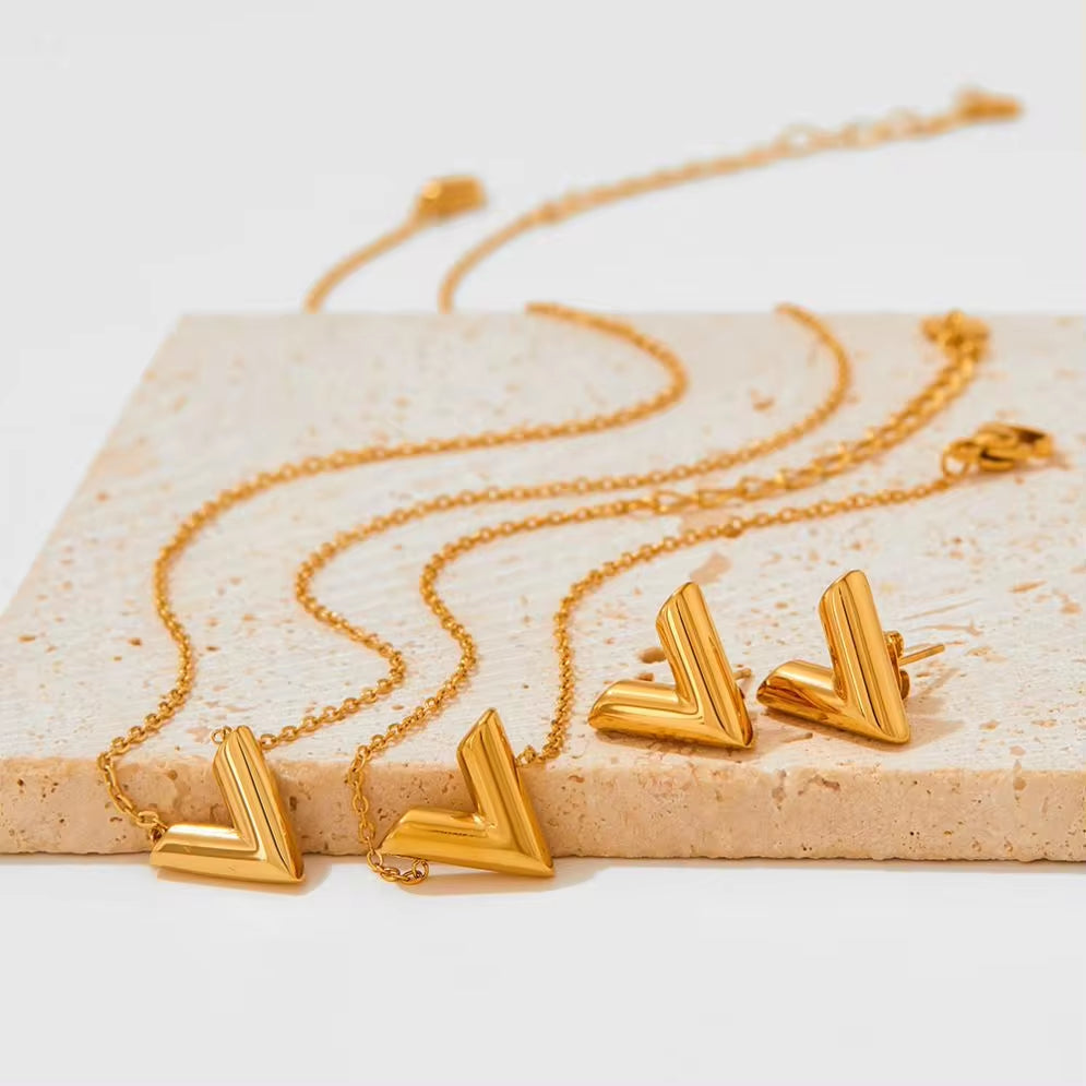 Vacuum Plating Letter V Stud Earrings Chic No Fade V Shape Stainless Steel Earrings for Women Girls My Store