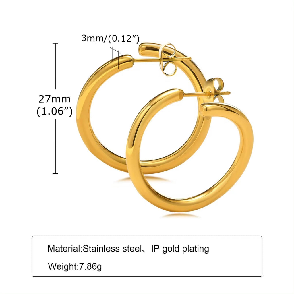 Popular Gold Plating Smooth Circle Earrings Chic Fade Never Fade Stainless Steel round Circle Hoop Earrings My Store